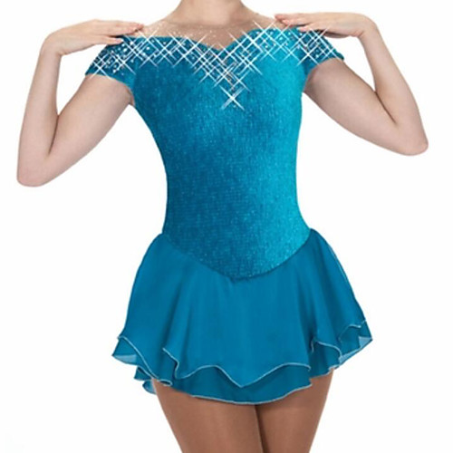 

Figure Skating Dress Women's Girls' Ice Skating Dress Green Patchwork Spandex High Elasticity Training Competition Skating Wear Crystal / Rhinestone Short Sleeve Ice Skating Figure Skating