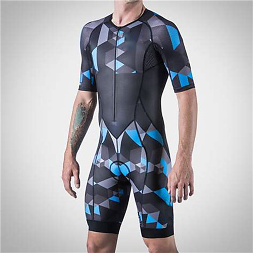 

21Grams Men's Short Sleeve Triathlon Tri Suit Spandex Black / Blue Bike UV Resistant Quick Dry Breathable Sports Grid / Plaid Mountain Bike MTB Road Bike Cycling Clothing Apparel / Stretchy