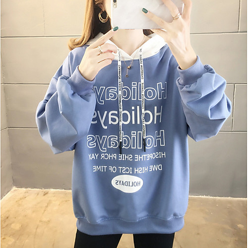 

Women's Hoodie Color Block Basic Loose Black Blue Yellow M L XL XXL