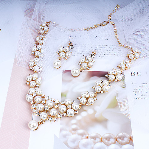 

Women's Gold Hoop Earrings Necklace Bridal Jewelry Sets Classic Stylish Basic Imitation Pearl Earrings Jewelry Gold For Wedding Party Engagement Two-piece Suit