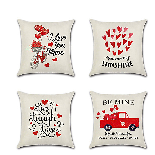 

Set of 4 Linen Pillow Cover Lovers Wedding Romantic Valentine's Day Throw Pillow