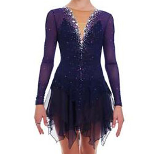 

Figure Skating Dress Women's Girls' Ice Skating Dress Black Patchwork Spandex High Elasticity Training Competition Skating Wear Crystal / Rhinestone Long Sleeve Ice Skating Figure Skating / Kids