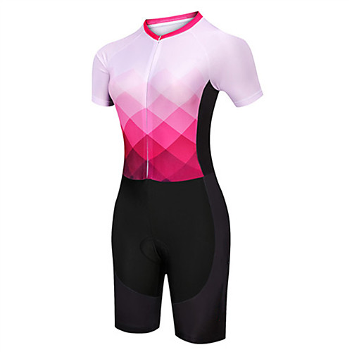 

21Grams Women's Short Sleeve Triathlon Tri Suit Spandex Pink / Black Plaid Checkered Gradient Bike UV Resistant Quick Dry Breathable Sports Plaid Checkered Mountain Bike MTB Road Bike Cycling