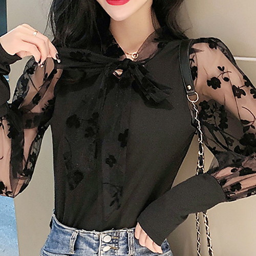 

Women's Floral Blouse Daily V Neck White / Black