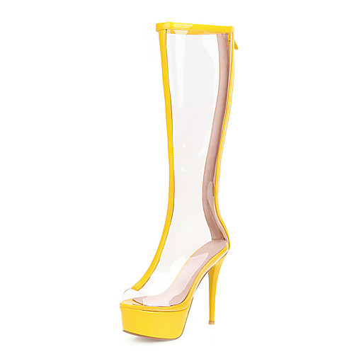 

Women's Boots Transparent Shoes Stiletto Heel Peep Toe PU Knee High Boots Classic Spring & Summer Yellow / Green / Silver / Wedding / Party & Evening / Color Block