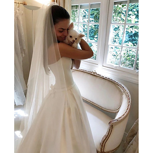 

A-Line Wedding Dresses Strapless Court Train Polyester Strapless Sexy Plus Size with 2021