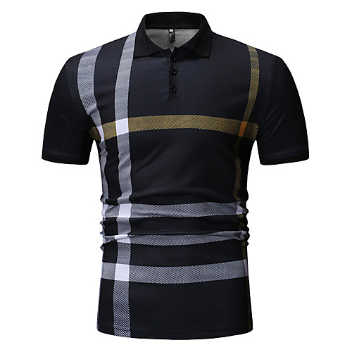 

Men's Color Block Slim T-shirt Basic Daily Shirt Collar White / Black / Navy Blue / Short Sleeve