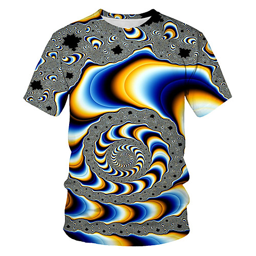 

Men's Geometric Galaxy Slim T-shirt Basic Holiday Round Neck Rainbow / Short Sleeve