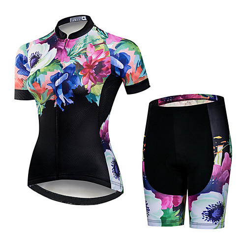 

21Grams Women's Short Sleeve Cycling Jersey with Shorts Spandex Polyester Pink / Black Floral Botanical Bike Clothing Suit Breathable Quick Dry Ultraviolet Resistant Sweat-wicking Sports Floral