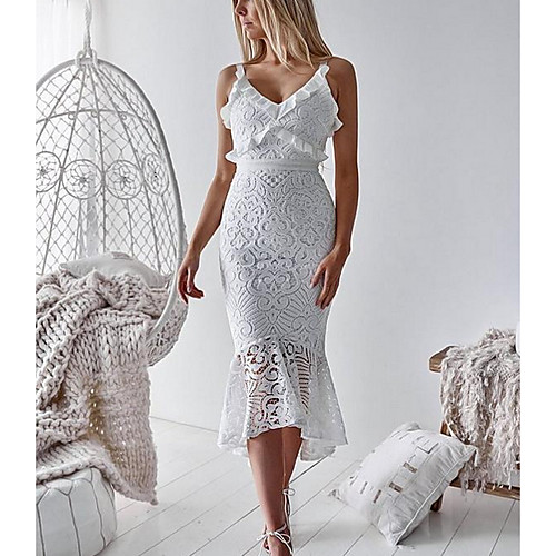 

Women's Sheath Dress - Sleeveless Solid Colored Strap Slim White S M L XL
