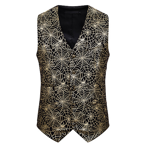 

Gold / Silver Geometric Regular Fit Polyester Men's Suit - V Neck