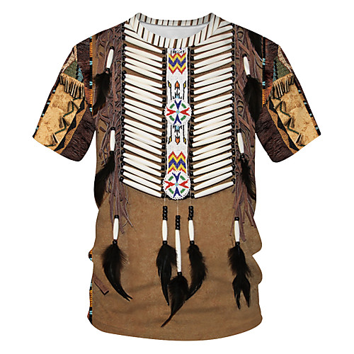 

Men's T shirt Solid Colored Tribal 3D Patchwork Print Short Sleeve Daily Tops Basic Streetwear Khaki
