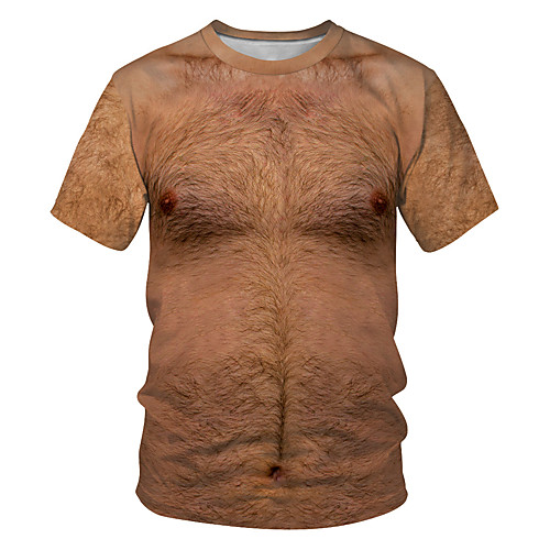 

Men's 3D Graphic Patchwork Print T-shirt Basic Street chic Daily Going out Round Neck Khaki / Short Sleeve