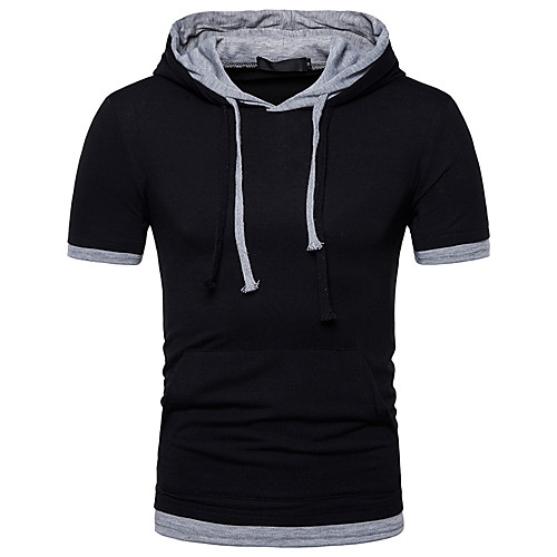 

Men's Solid Colored Slim T-shirt Basic Daily Hooded Black / Green / Gray / Short Sleeve