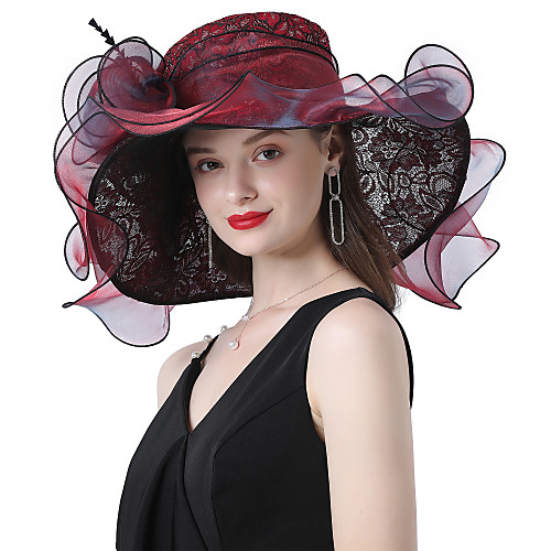 

Headwear Lace / Organza / Poly / Cotton Blend Hats with Jacquard / Cascading Ruffles 1 Piece Wedding / Outdoor / Horse Race Headpiece