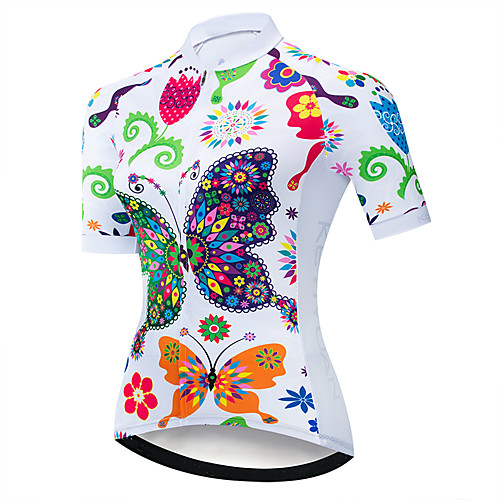 

21Grams Women's Short Sleeve Cycling Jersey Spandex Polyester Red / White Butterfly Floral Botanical Bike Jersey Top Mountain Bike MTB Road Bike Cycling UV Resistant Breathable Quick Dry Sports