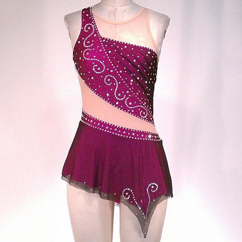 

Figure Skating Dress Women's Girls' Ice Skating Dress Purple Patchwork Spandex High Elasticity Training Competition Skating Wear Crystal / Rhinestone Sleeveless Ice Skating Figure Skating