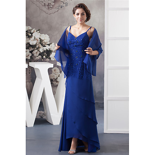 

Sheath / Column Mother of the Bride Dress Plus Size V Neck Floor Length Chiffon Sleeveless with Beading Cascading Ruffles 2021