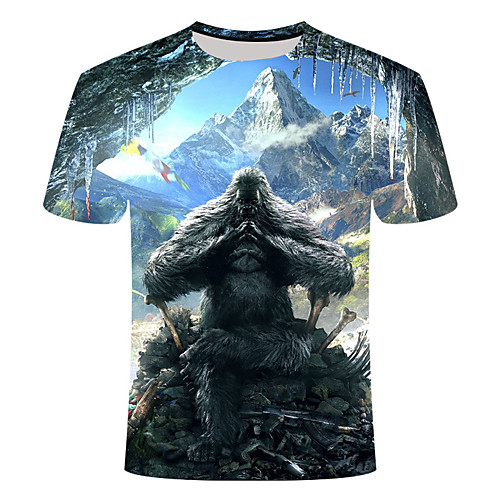 

Men's 3D Graphic Print Slim T-shirt Daily Round Neck Navy Blue / Short Sleeve