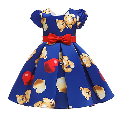 

Ball Gown Knee Length Pageant Flower Girl Dresses - Polyester Short Sleeve Jewel Neck with Bow(s)