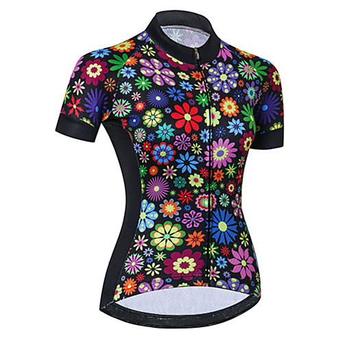 

21Grams Women's Short Sleeve Cycling Jersey Spandex Black / Red Floral Botanical Bike Jersey Top Mountain Bike MTB Road Bike Cycling UV Resistant Breathable Quick Dry Sports Clothing Apparel