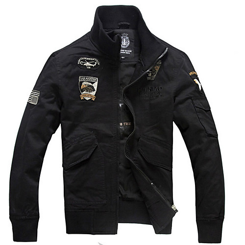 

Men's Daily Fall & Winter Regular Jacket, Solid Colored Stand Long Sleeve Polyester Black / Army Green / Khaki