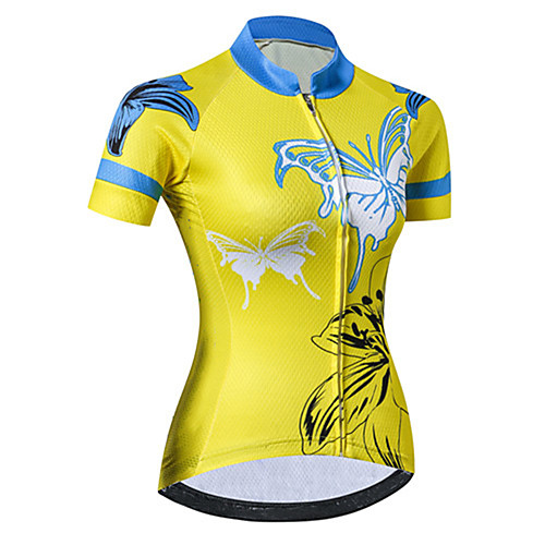 

21Grams Women's Short Sleeve Cycling Jersey BlueYellow Butterfly Bike Jersey Top Mountain Bike MTB Road Bike Cycling UV Resistant Breathable Quick Dry Sports Clothing Apparel / Stretchy / Race Fit