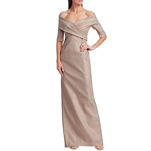 

Sheath / Column Mother of the Bride Dress Elegant Off Shoulder Floor Length Polyester Short Sleeve with Split Front Ruching 2021