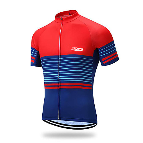 

21Grams Men's Short Sleeve Cycling Jersey Spandex RedBlue Stripes Bike Jersey Top Mountain Bike MTB Road Bike Cycling UV Resistant Breathable Quick Dry Sports Clothing Apparel / Stretchy