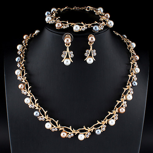 

Women's Chain Bracelet Hoop Earrings Necklace Classic Stylish Simple Basic Elegant Colorful Earrings Jewelry Gold / Dark Coffee / Silver For Wedding Party Engagement Two-piece Suit
