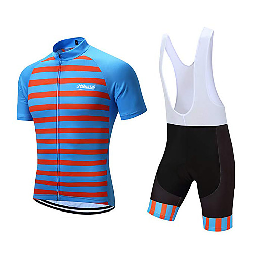

21Grams Men's Short Sleeve Cycling Jersey with Bib Shorts Polyester Bule / Black Stripes Geometic Bike Clothing Suit UV Resistant Breathable 3D Pad Quick Dry Sweat-wicking Sports Solid Color Mountain
