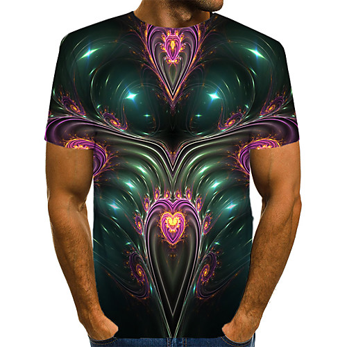 

Men's Daily Holiday Street chic / Exaggerated Plus Size T-shirt - Color Block / 3D / Graphic Print Round Neck Purple / Short Sleeve