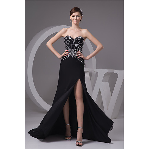 

Mermaid / Trumpet Sexy Formal Evening Dress Sweetheart Neckline Sleeveless Court Train Chiffon with Beading Split 2021