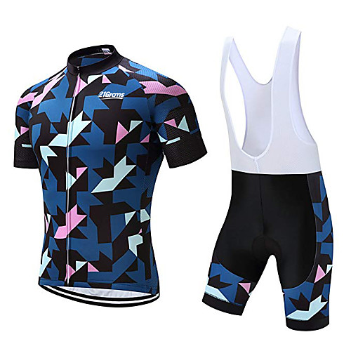 

21Grams Men's Short Sleeve Cycling Jersey with Bib Shorts Bule / Black Solid Color Bike UV Resistant Quick Dry Breathable Sports Graphic Mountain Bike MTB Road Bike Cycling Clothing Apparel