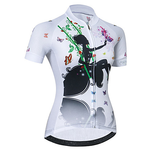 

21Grams Women's Short Sleeve Cycling Jersey Spandex Polyester White Butterfly Floral Botanical Bike Jersey Top Mountain Bike MTB Road Bike Cycling UV Resistant Breathable Quick Dry Sports Clothing