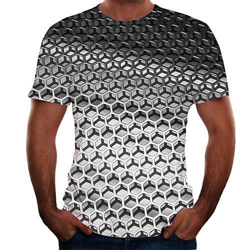 

Men's Plus Size Color Block 3D T-shirt Basic Daily Weekend Round Neck Black / Short Sleeve