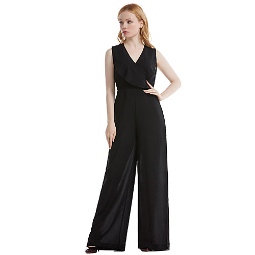

Women's Basic Black Khaki Light gray Jumpsuit Solid Colored