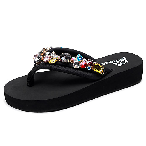 

Women's Slippers & Flip-Flops Flat Heel Open Toe Rhinestone / Sparkling Glitter Polyester Casual / Minimalism Walking Shoes Summer Black