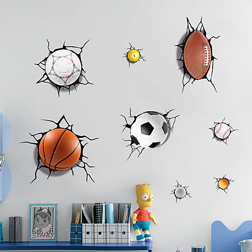 

3D A lot of Balls Broken Wall Sticker Football Basketball Home Decals Window Stickers Boys Room Living Room Sports Decor Mural 5070cm