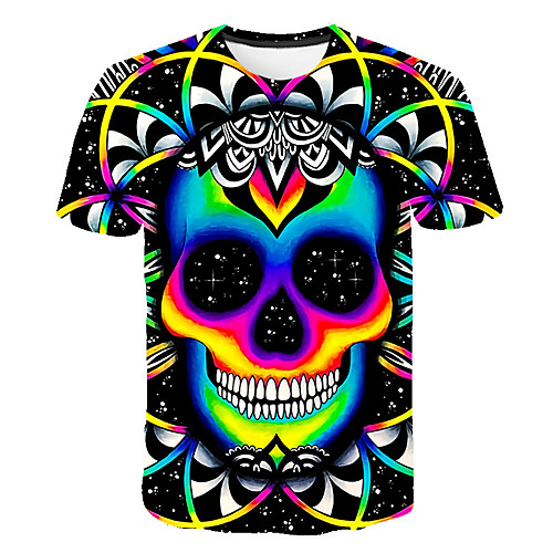 

Men's 3D Graphic Slim T-shirt Daily Round Neck Rainbow / Short Sleeve