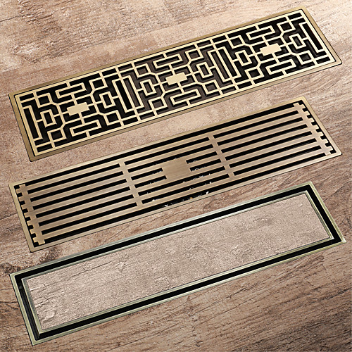 

Antique Brass 30x8cm/31x8cm Rectangle Brass Floor Drain Bathroom Toilet Anti Odor Drain Insert Tile