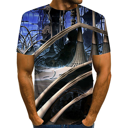 

Men's Plus Size Color Block 3D Print T-shirt Street chic Exaggerated Daily Holiday Round Neck Blue / Short Sleeve