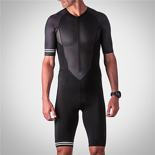 

21Grams Men's Short Sleeve Triathlon Tri Suit Spandex Black Solid Color Bike UV Resistant Quick Dry Breathable Sports Solid Color Mountain Bike MTB Road Bike Cycling Clothing Apparel / Stretchy