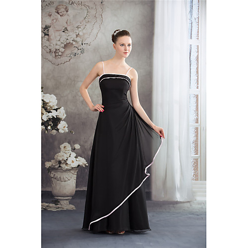 

A-Line Elegant Formal Evening Dress Spaghetti Strap Sleeveless Floor Length Chiffon with Pleats 2021