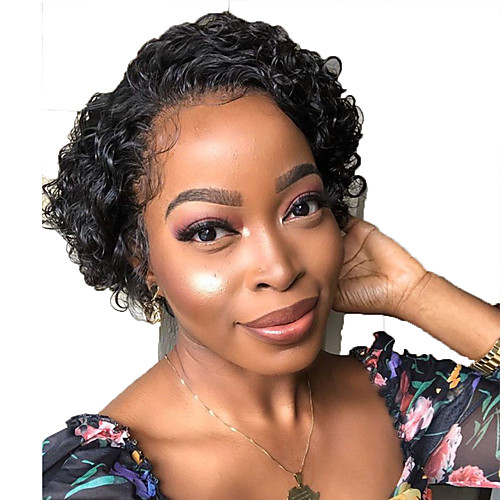 

Human Hair Lace Front Wig Bob Short Bob Free Part style Brazilian Hair Curly Black Wig 130% Density with Baby Hair Natural Hairline For Black Women 100% Virgin 100% Hand Tied Women's Short Human Hair