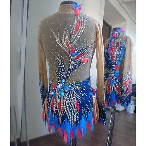 

21Grams Rhythmic Gymnastics Leotards Artistic Gymnastics Leotards Women's Girls' Leotard Blue Spandex High Elasticity Handmade Jeweled Diamond Look Long Sleeve Competition Dance Rhythmic Gymnastics