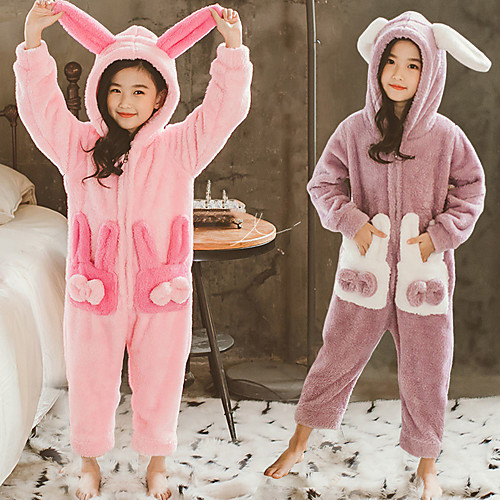 

Kid's Kigurumi Pajamas Rabbit Bunny Onesie Pajamas Flannelette Purple / Pink Cosplay For Boys and Girls Animal Sleepwear Cartoon Festival / Holiday Costumes