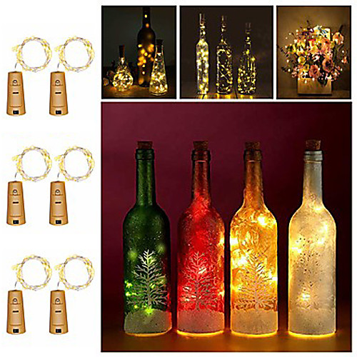 

2m Wine Bottle String Lights 20 LEDs SMD 0603 Warm White White Red Creative Cuttable Party 3 V 6pcs