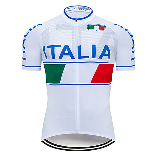 

21Grams Men's Short Sleeve Cycling Jersey Spandex Blue / White Italy National Flag Bike Jersey Top Mountain Bike MTB Road Bike Cycling UV Resistant Quick Dry Breathable Sports Clothing Apparel