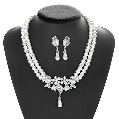 

Women's Pearl Bridal Jewelry Sets Pearl Necklace Transparent Flower Elegant Vintage Pearl Earrings Jewelry White For Party Wedding 1 set